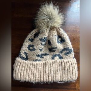 Abercrombie & Fitch Leopard Print Knit Beanie with Pom Pom